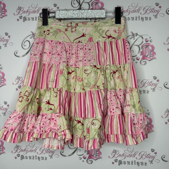 Pumpkin patch skirt tiered ruffle, frills, lime, green, pink, cute floral Y2K - Picture 5 of 8